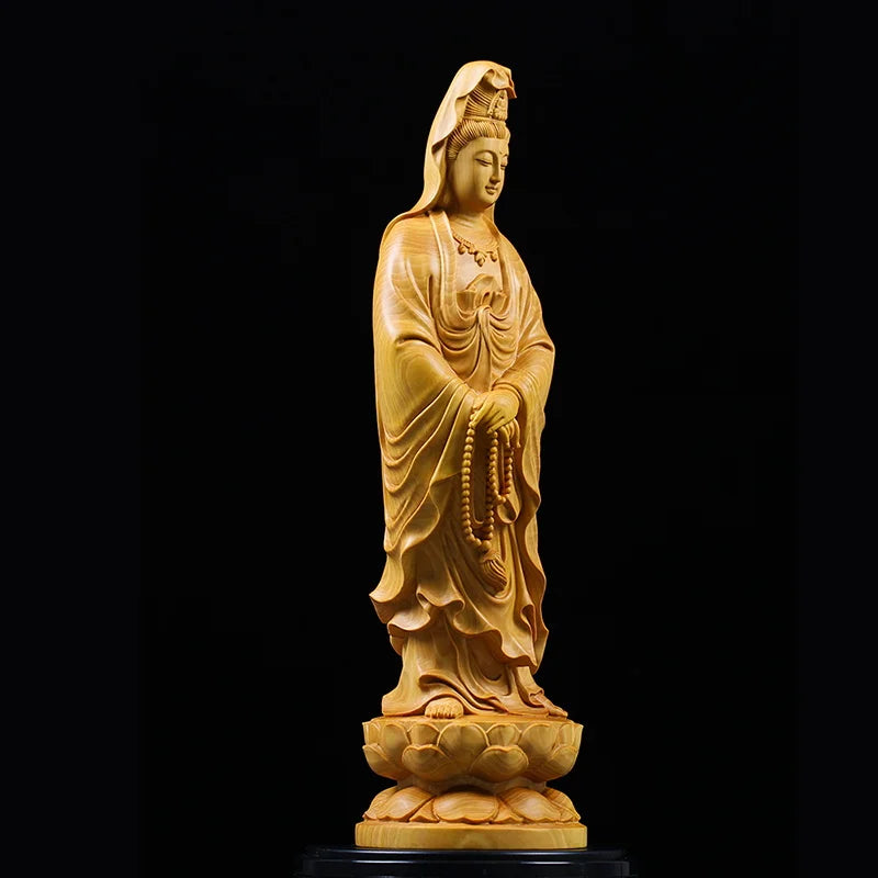 Statuette de Bouddha GuanYin en bois de buis