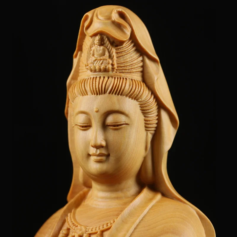 Statuette de Bouddha GuanYin en bois de buis