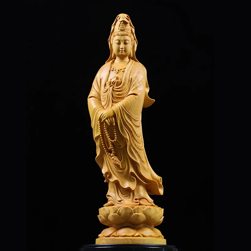 Statuette de Bouddha GuanYin en bois de buis