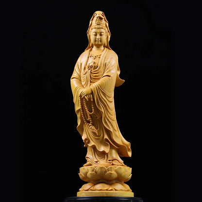 Statuette de Bouddha GuanYin en bois de buis