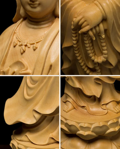 Statuette de Bouddha GuanYin en bois de buis