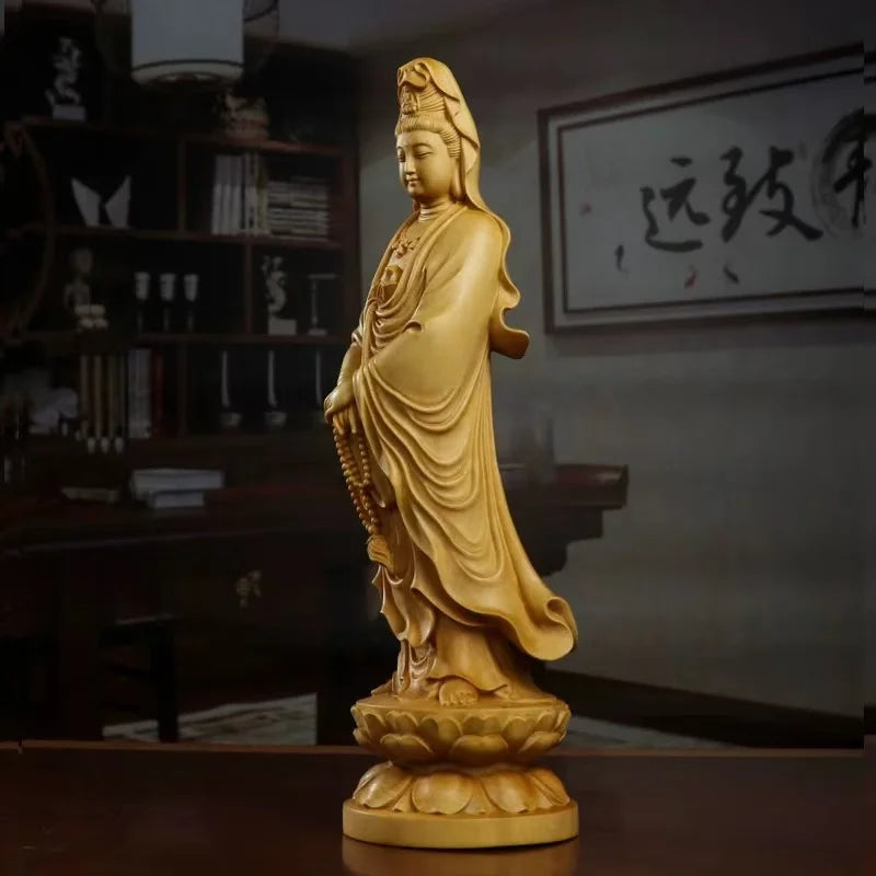 Statuette de Bouddha GuanYin en bois de buis